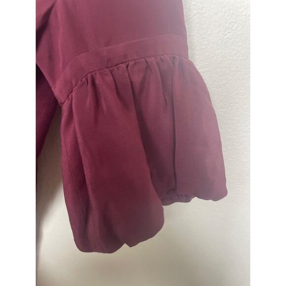Spiegel VTG silk burgundy puff sleeve tunic blouse semi sheer preppy top Sz 4 - Picture 4 of 4